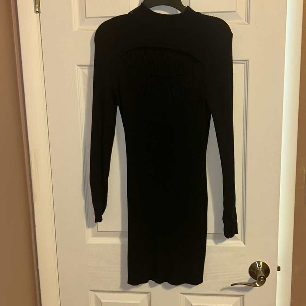 Black bodycon sweater dress.